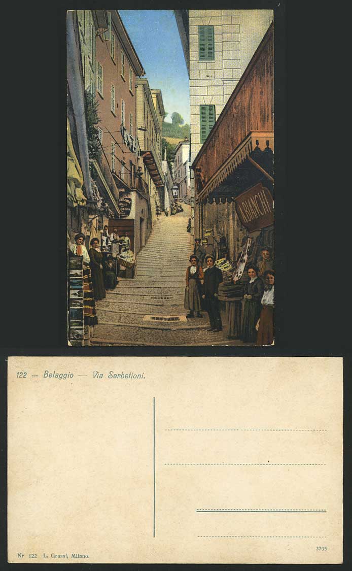 Italy Old Postcard BELLAGIO Via Serbetioni Street Scene