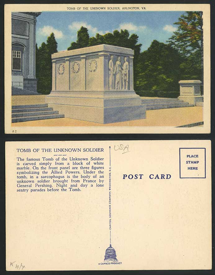 USA Old Postcard Unkonw Soldier Tomb Arlington Virginia
