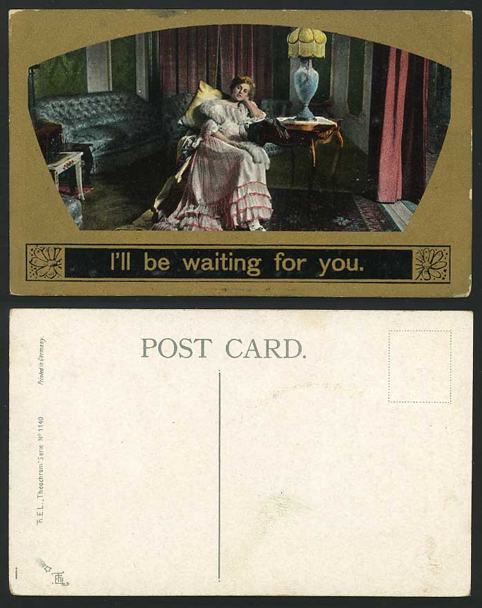 Lady Woman Costume I'll Be Waiting For You Old Postcard
