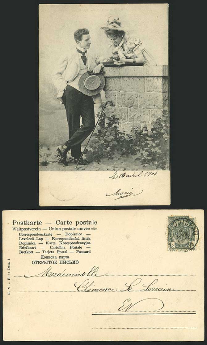Romance Lady Woman & Man Belgium 1903 Old U.B. Postcard