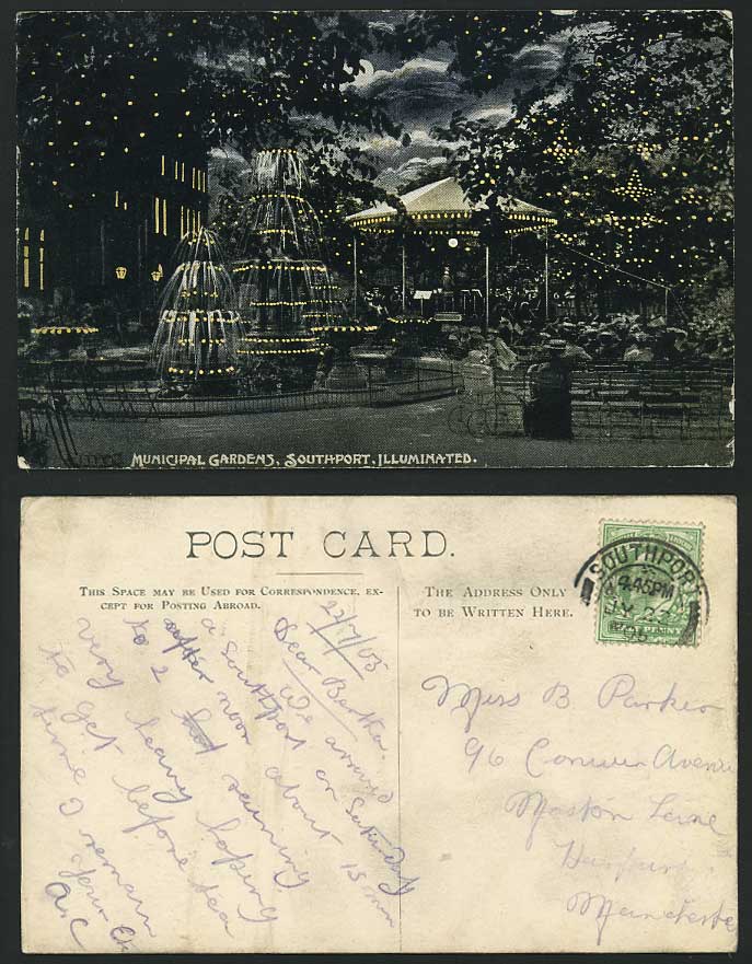 Southport 1905 Postcard Municipal Gardens - Illuminated