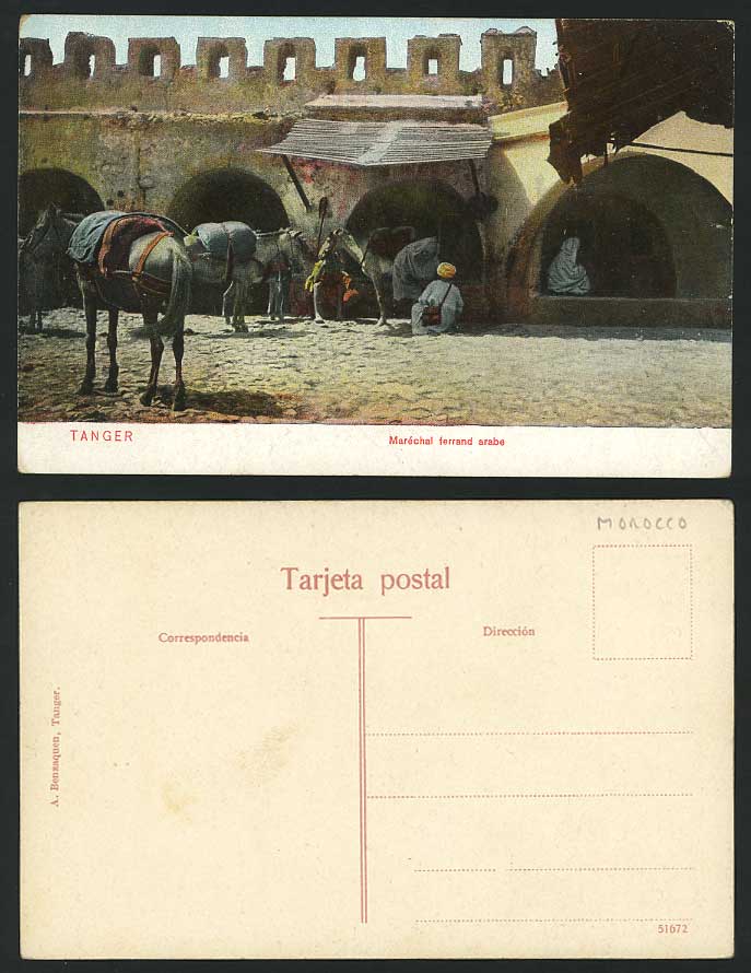 Morocco Tanger Tangier Old Colour Postcard Marechal Ferrand Arabe, Arab Horses