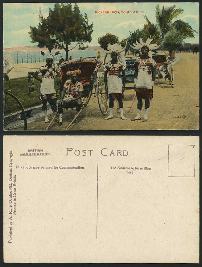 South Africa, Native Ricksha Boys Rickshaw Old Postcard