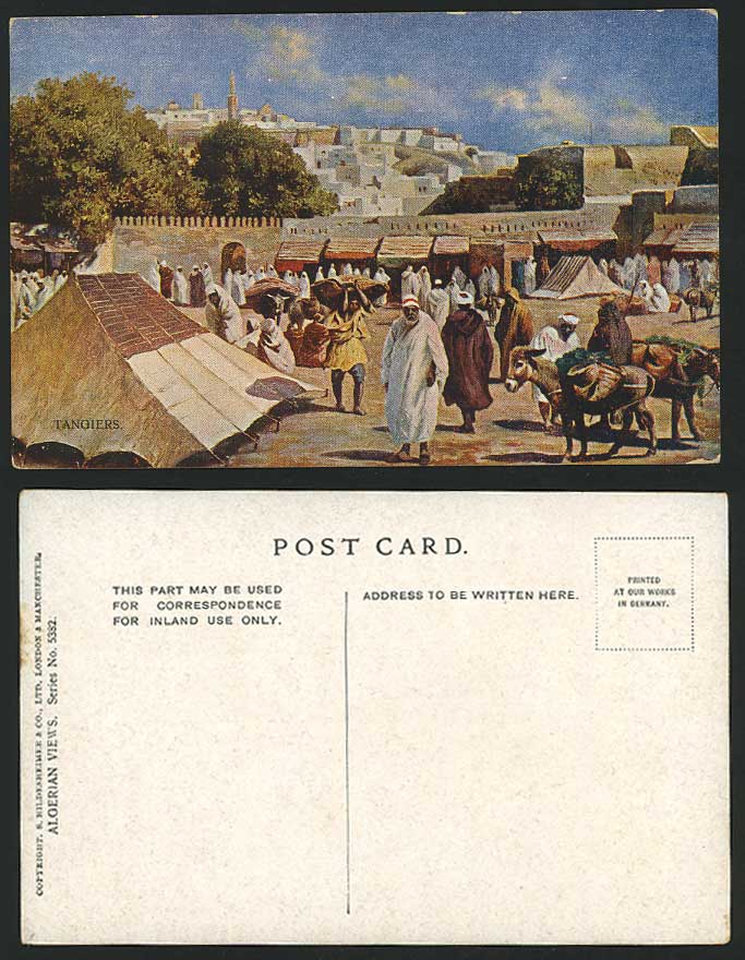 Algeria Old Art Drawn Postcard Tangiers Donkey & Market