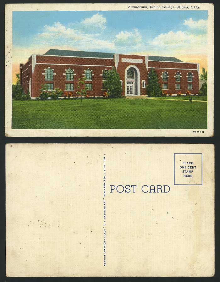USA Old Postcard Auditorium, Junior College MIAMI Okla.