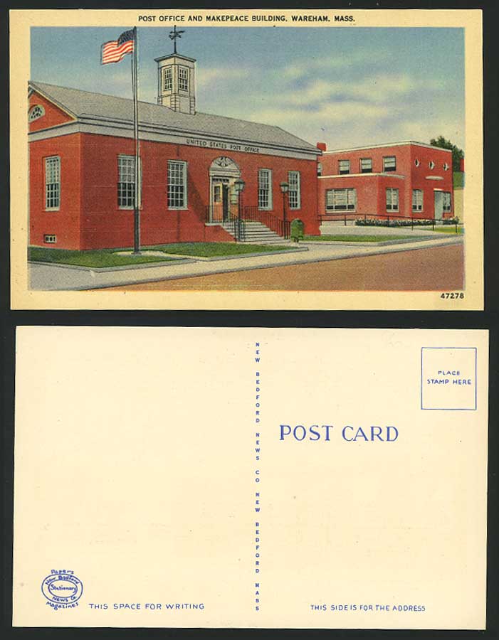USA WAREHAM Post Office Makepeace Building Old Postcard