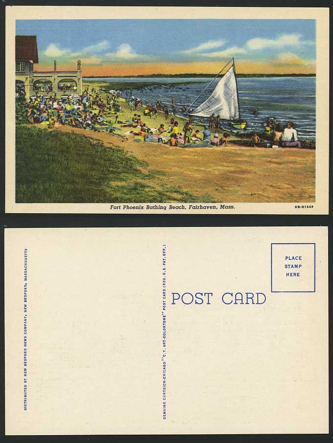 Mass. Old Postcard Fort Phoenix Bathing Beach Fairhaven
