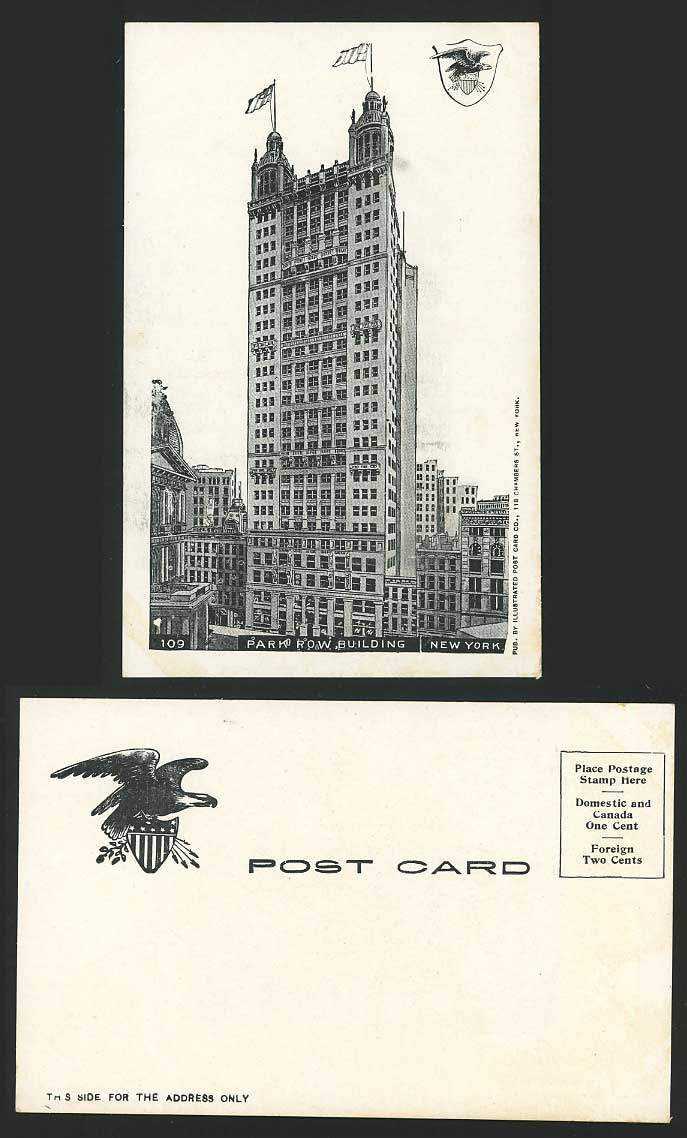 USA Old U.B. Postcard PARK ROW BUILDING New York, Eagle