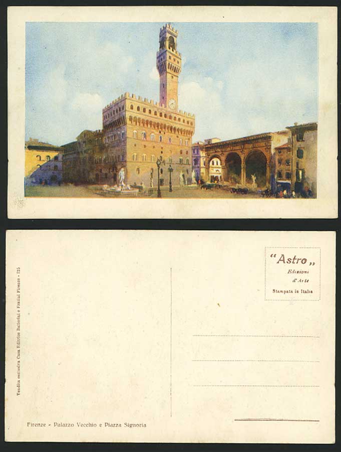 Firenze, Palazzo Vecchio e Piazza Signoria Old Postcard