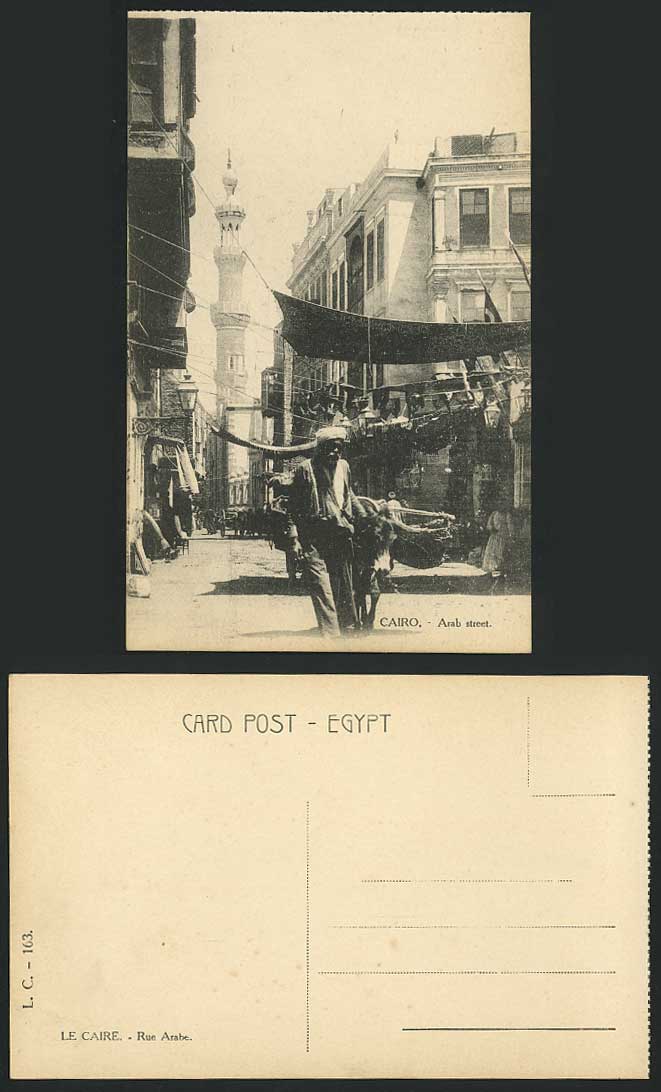 Egypt Old Postcard CAIRO Rue Arabe Arab Street Scene, Native Man and Donkey