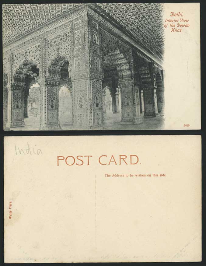 India Old Postcard Interior of DEWAN KHAS in Fort Delhi