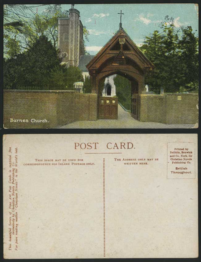 London Old Postcard BARNES CHURCH Clock Tower, Entrance
