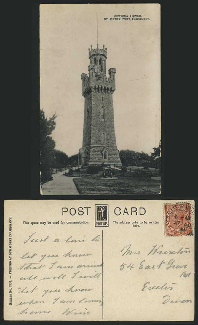 Guernsey 1931 Old Postcard VICTORIA TOWER St Peter Port