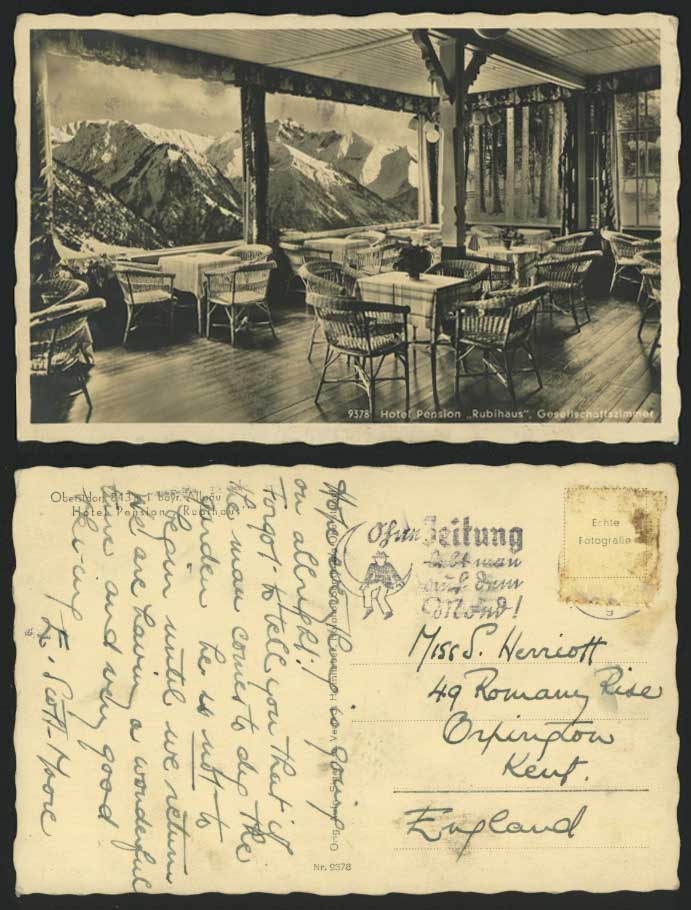Hotel Pension RUBIHAUS Gesellschaftszimmer Old Postcard