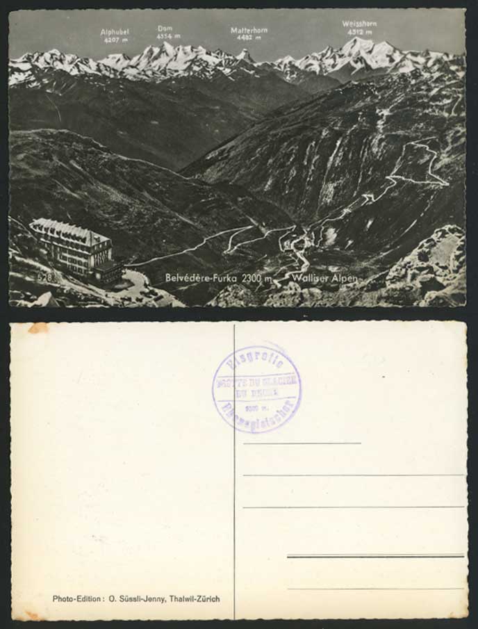 Swiss BELVEDERE FURKA, Walliser Alpen Old R.P. Postcard