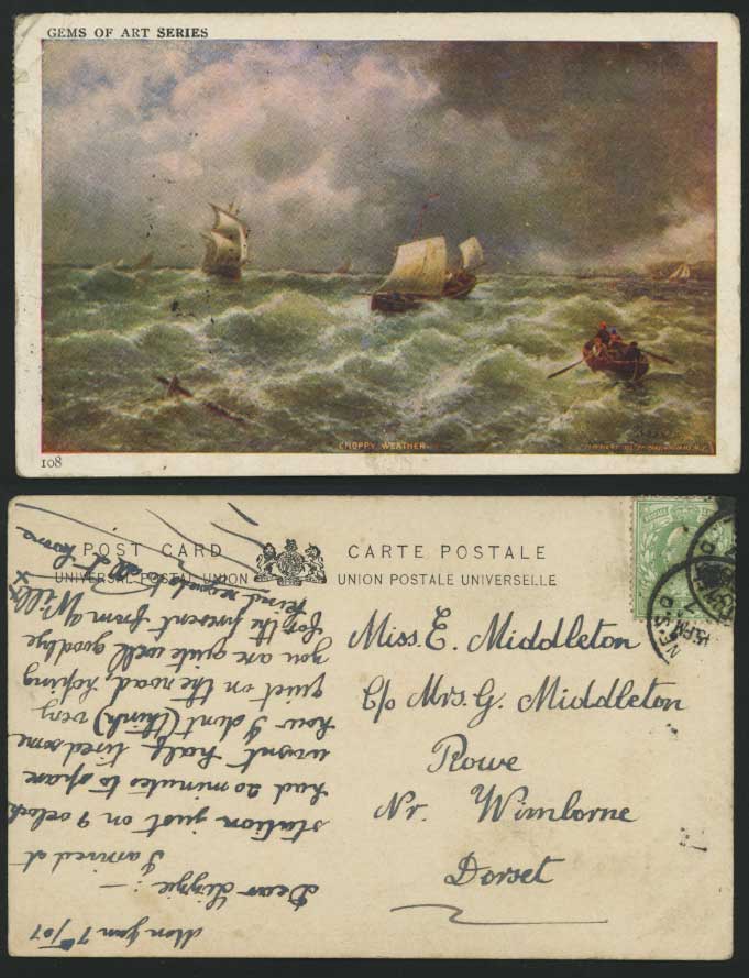 Choppy Weather Sailing Boats Gems Art 1907 Old Postcard