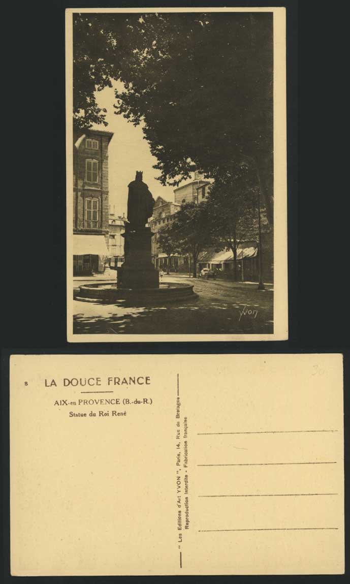 France Aix-en-Provence - Statue du Roi Rene, King c.1950 Old Postcard