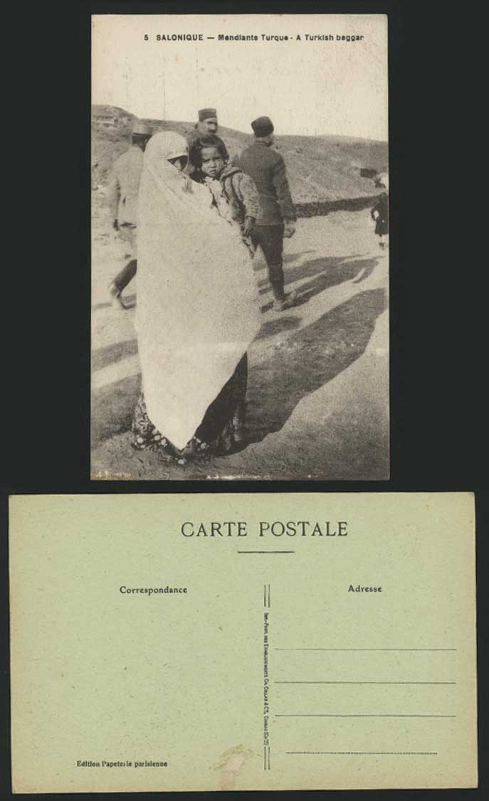 SALONIQUE Old Postcard Mendiante Turque, Turkish Beggar