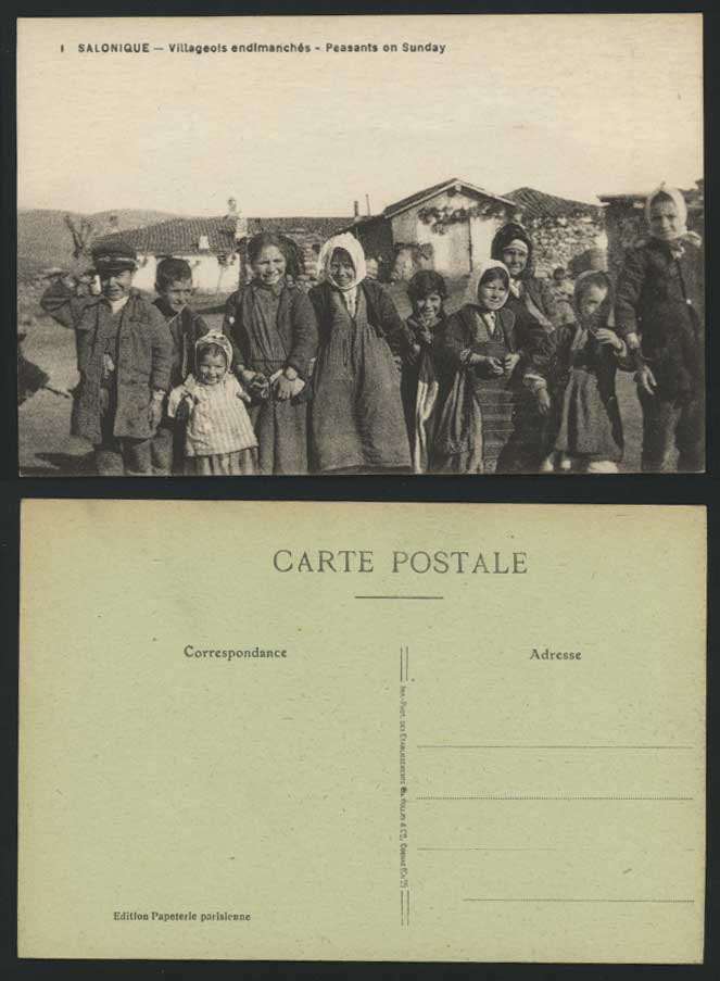 SALONIQUE Old Postcard Girls & Boys, Peasants on Sunday