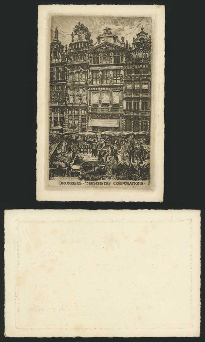 Bruxelles Old Postcard Maisons des Corporations, Market