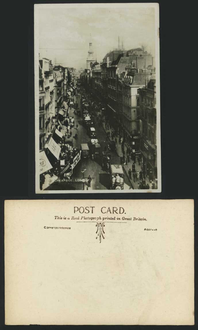London Old Real Photo Postcard CHEAPSIDE & Street Scene