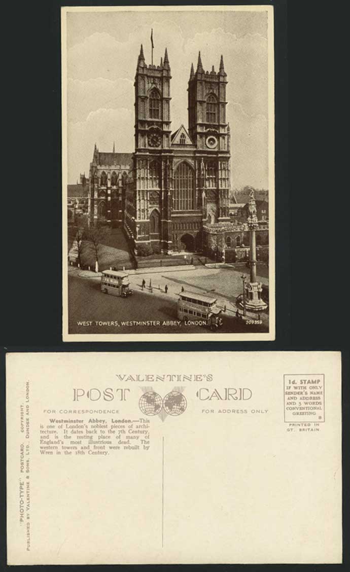 London Old Postcard WESTMINSTER ABBEY West Towers Buses