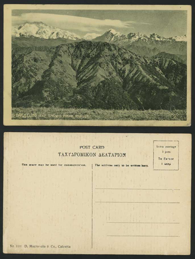 India Old Postcard Darjeeling Snow Mountain from PHALUT