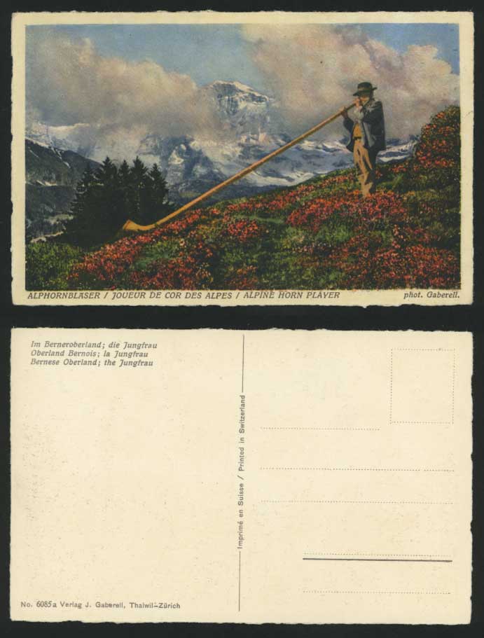 Jungfrau Old Postcard ALPEN HORN PLAYER, Alphornblaeser