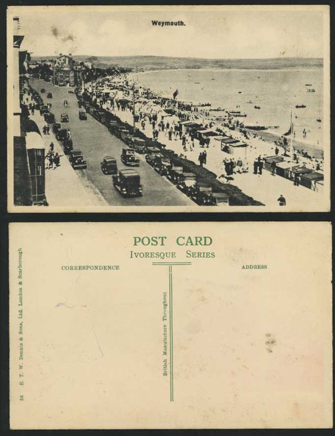 Dorset Old Postcard WEYMOUTH Beach, Street Vintage Cars