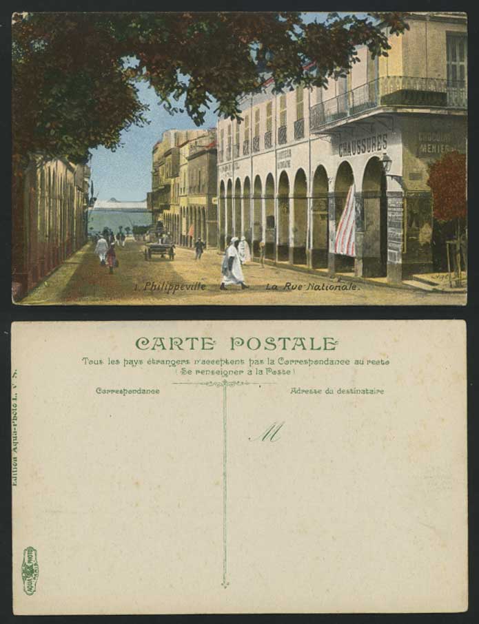 Philippeville Old Postcard La Rue Nationale, Chaussures