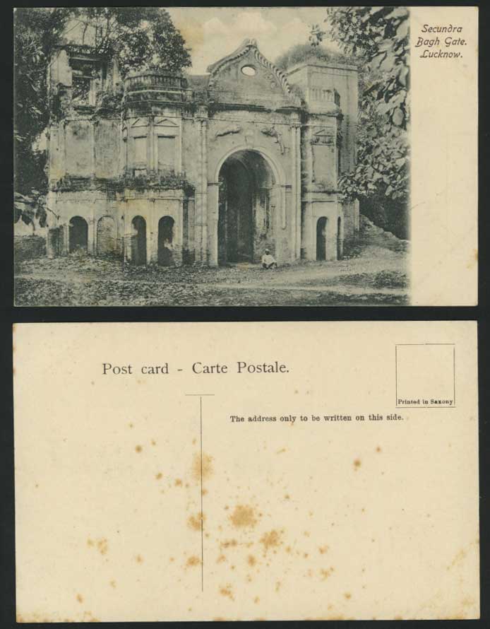 India Old Postcard Secundra Bagh Gate Man Ruins Lucknow