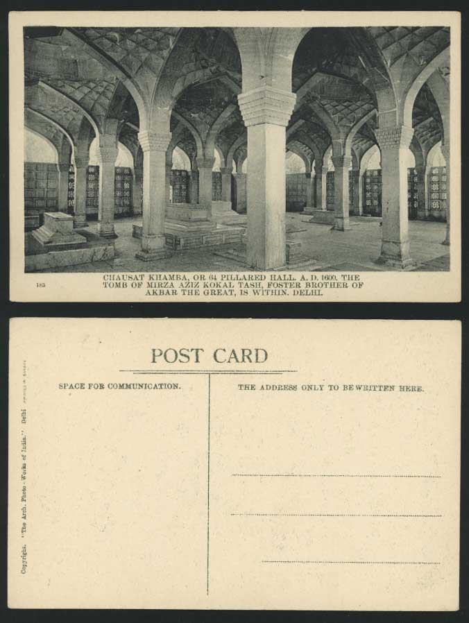 India Delhi Old Postcard Chausat Khamba Tomb Mirza Aziz Kokal