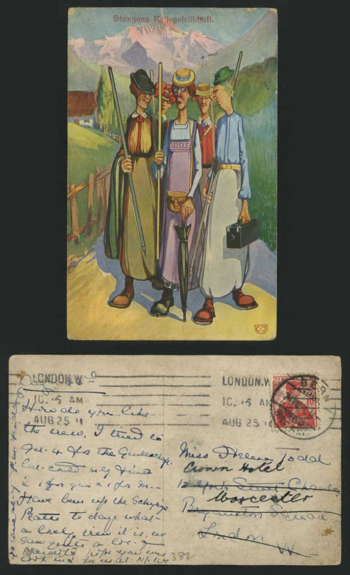Swiss Comic - Stangens Reisegesellschaft 1911 Postcard