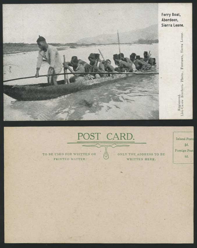 Sierra Leone Old Postcard Native Men Rowing FERRY BOAT Canoe Aberdeen Ethnic