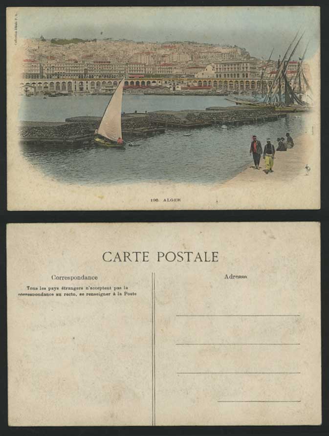ALGER Old Hand Tinted Postcard Sailing Boats Rafts Port