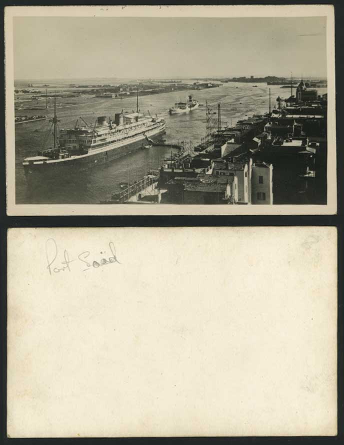 Egypt Old Postcard Port Said Large Cruise Liner Steamer