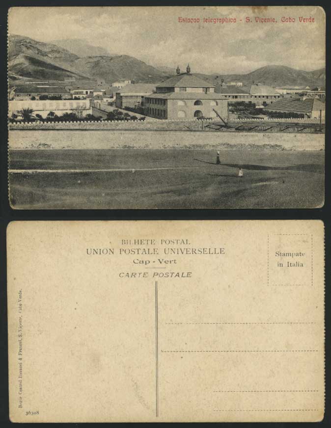 Cape Verde Cabo Verde S. Vicente Estacao Telegraphica Old Postcard Africa Hills