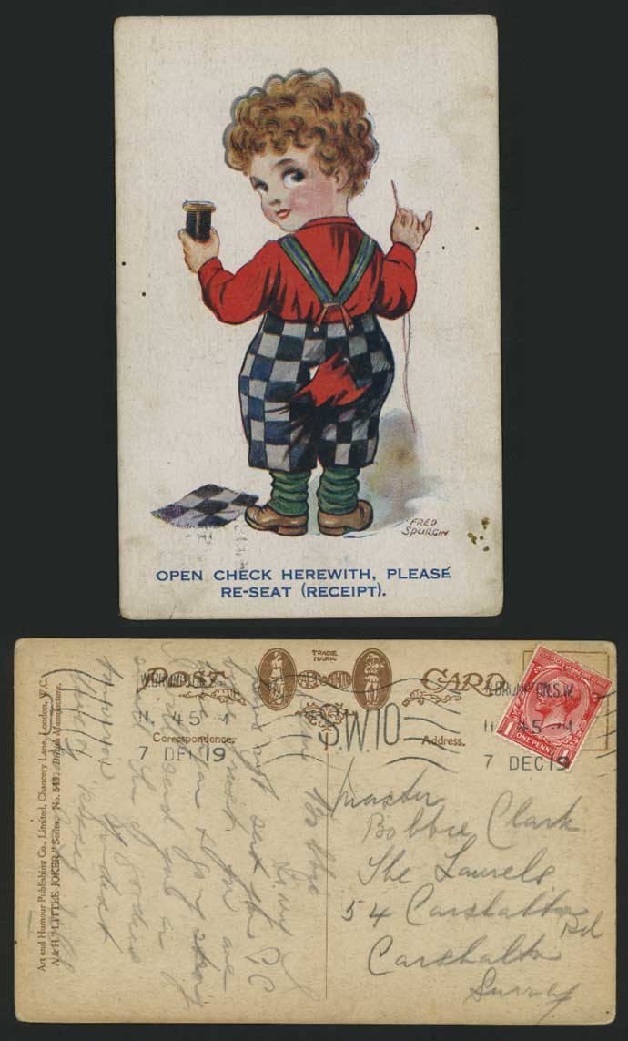 FRED SPURGIN Artist Signed 1919 Old Postcard Please re-seat / Receipt Children
