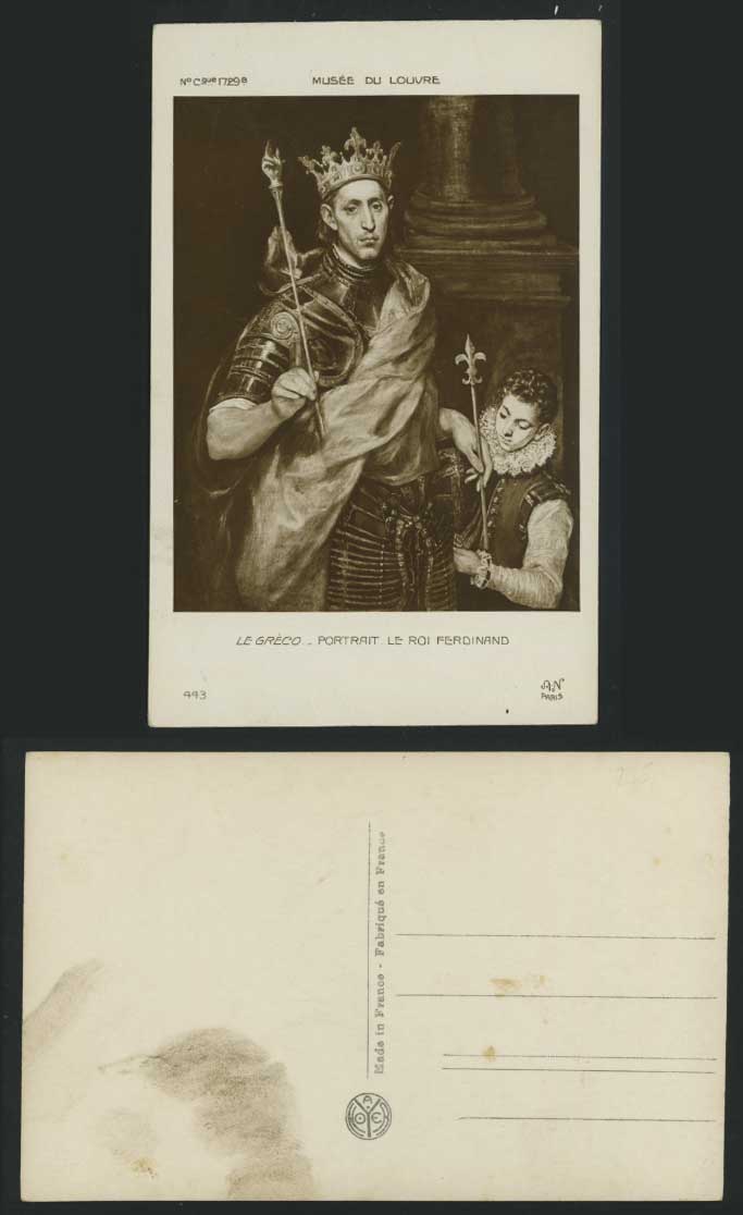 Le Greco Portrait Roi Ferdinand Louvre Old ART Postcard Artist Drawn Spain