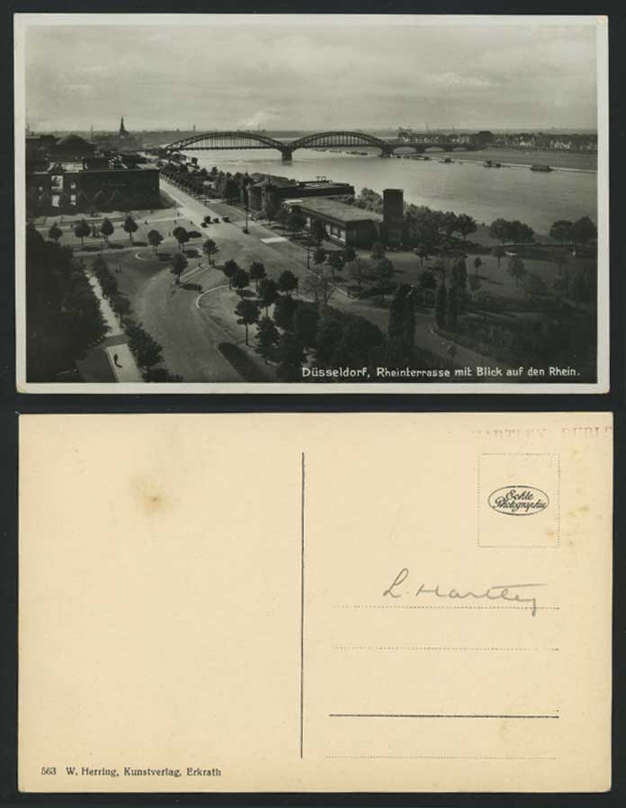 Duesseldorf Old RP Postcard Rheinterrasse, Rhein Bridge