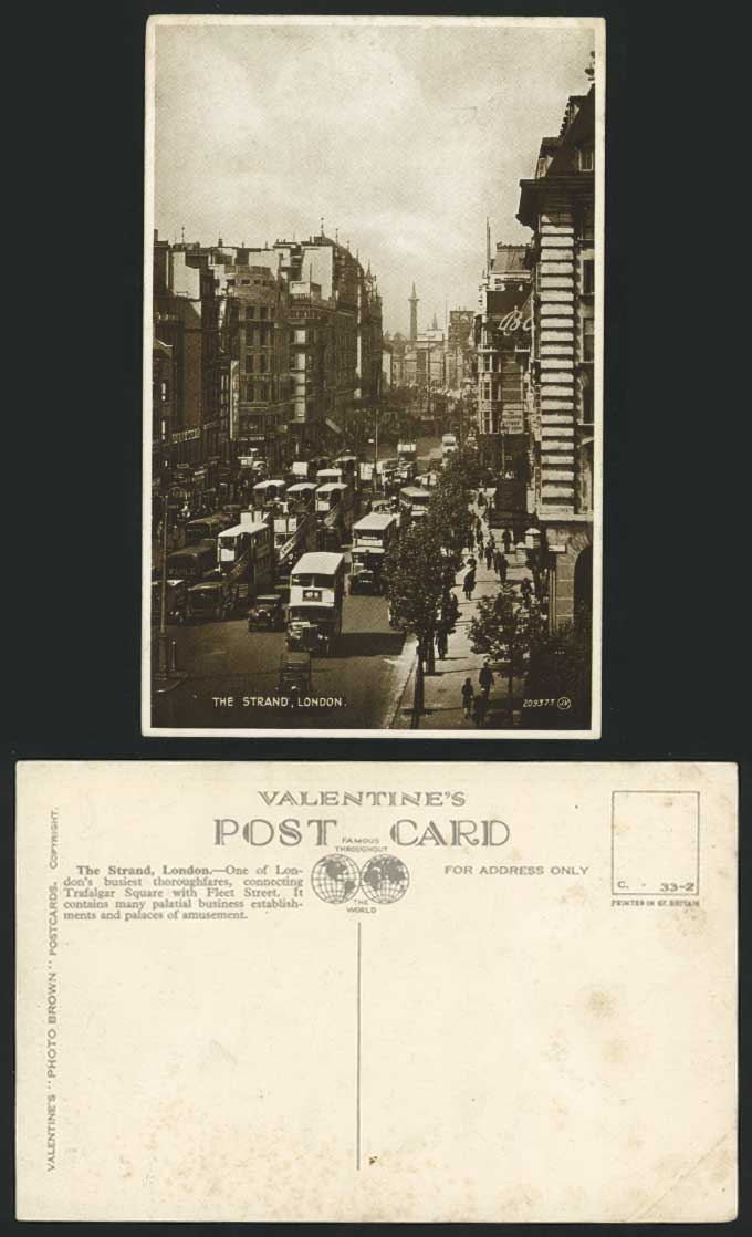 London Old Postcard THE STRAND Street Scene, Buses Cars