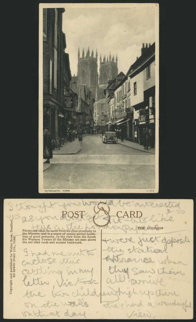 YORK Petergate Street Bicycle & Restaurant Old Postcard