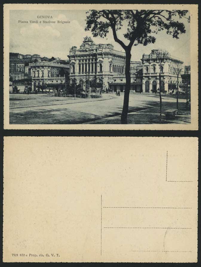 Genova Old Postcard Piazza Verdi Stazione Brignole TRAM