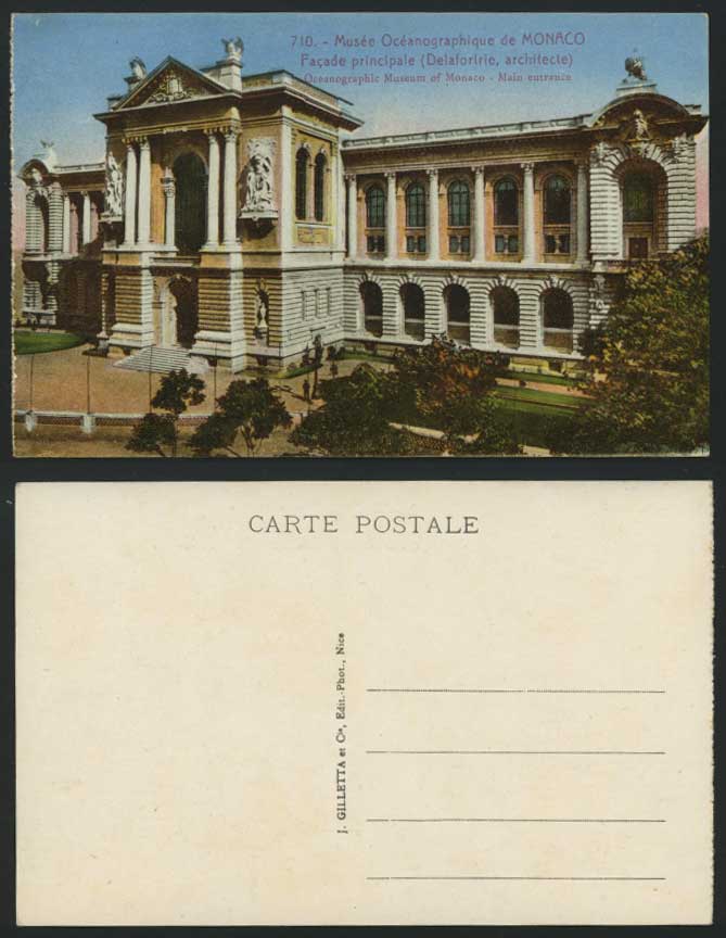 Monaco Old Postcard Musee Oceanographic Museum Entrance