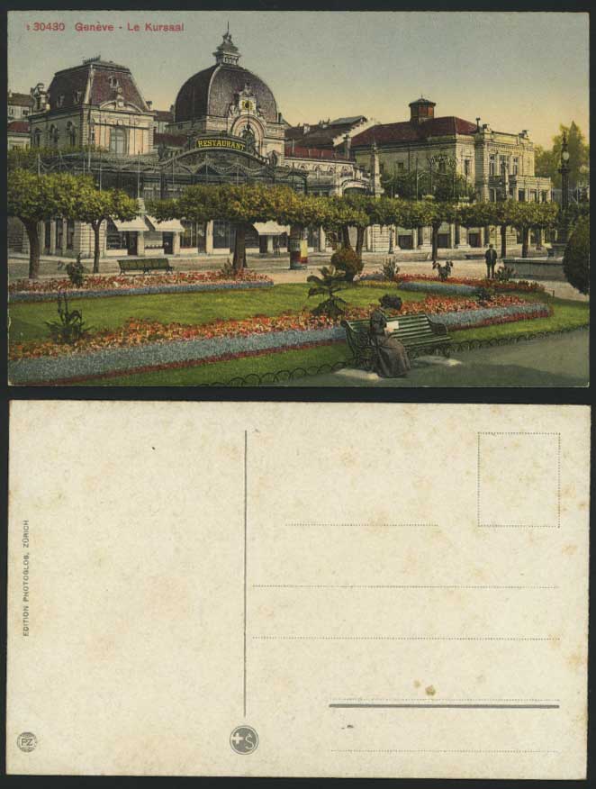 Swiss, Geneve Kursaal - Restaurant Gardens Old Postcard