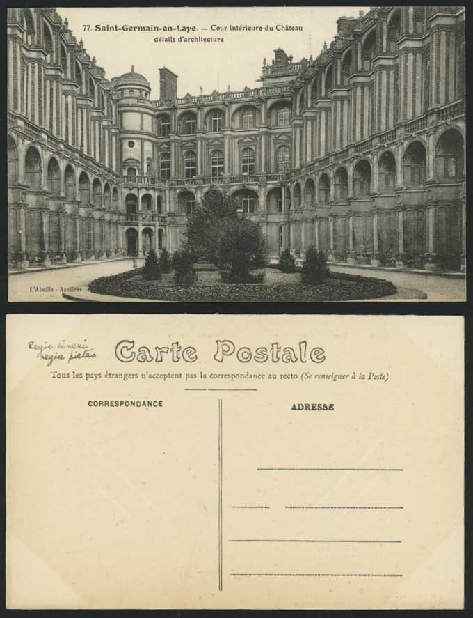Saint-Germain-en-Laye Old Postcard Courtyard of Chateau
