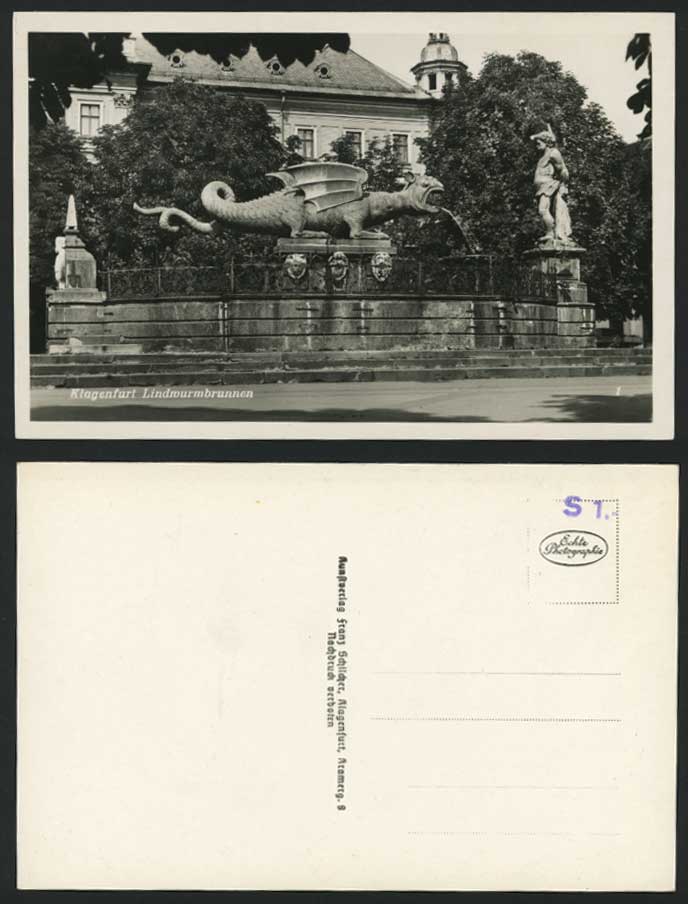 KLAGENFURT - Lindwurmbrunnen Old Postcard Dragon Statue