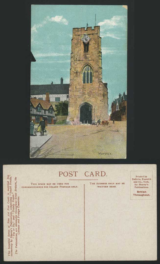 WARWICK, Clock Tower & Street Scene Old Colour Postcard