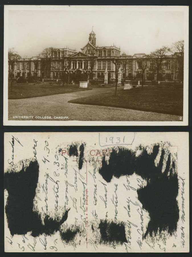 CARDIFF University College School, Wales, 1931 Old Real Photo Postcard