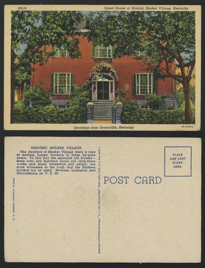 USA Old Postcard Guest House of Shaker Village Kentucky